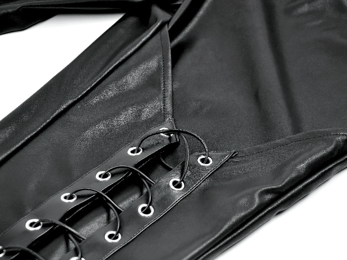 Gothic Faux Leather Pants with Mesh and Lace-Up Design