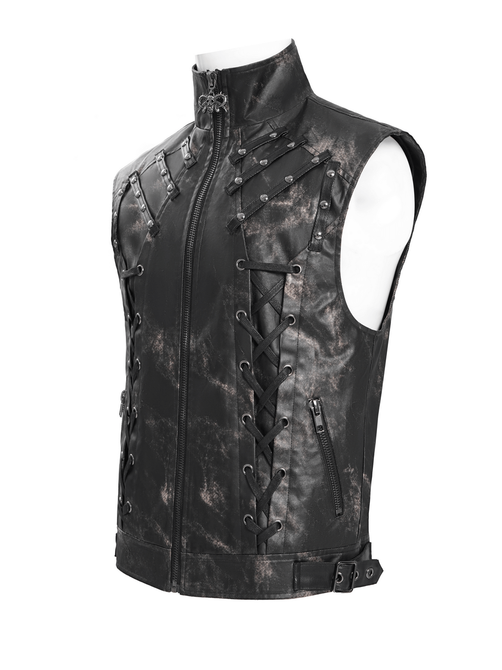 Gothic Faux Leather Vest with Zipper and Lace-Up Sides