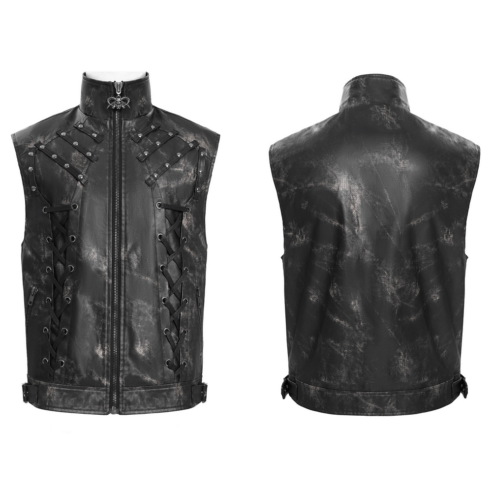 Gothic Faux Leather Vest with Zipper and Lace-Up Sides