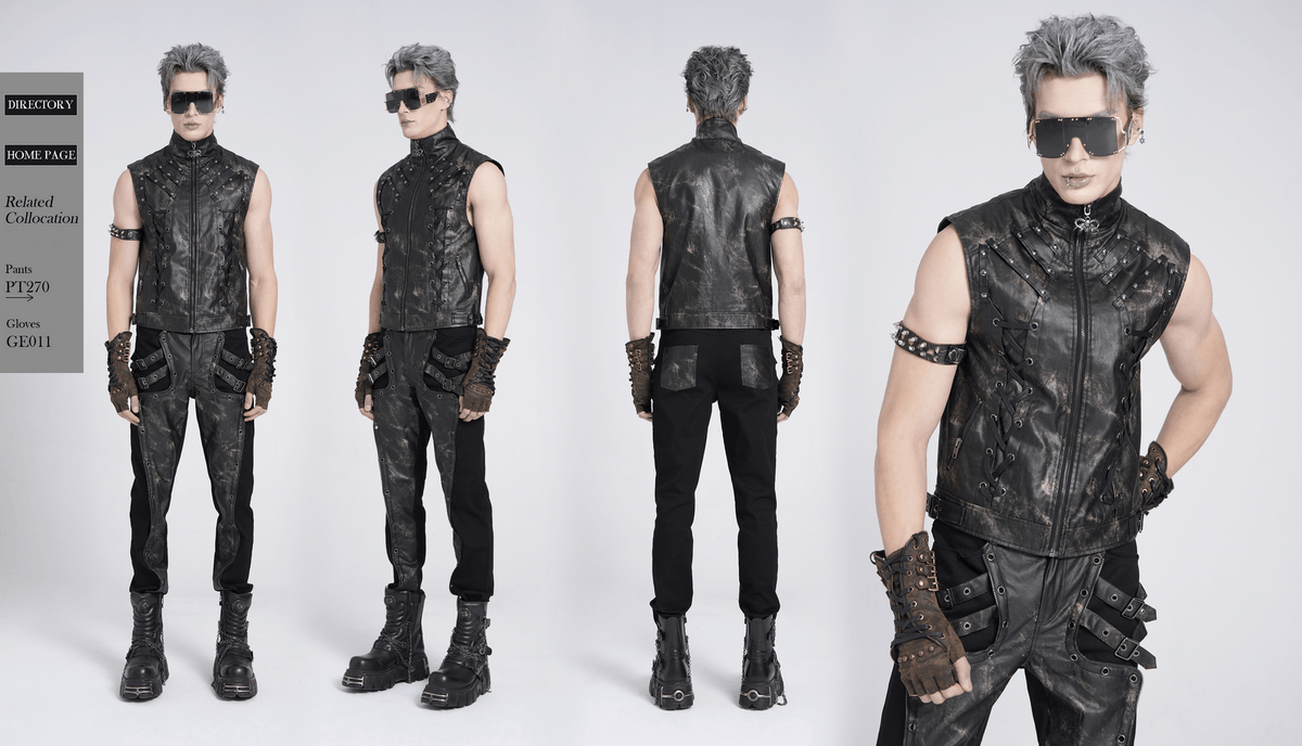 Gothic Faux Leather Vest with Zipper and Lace-Up Sides