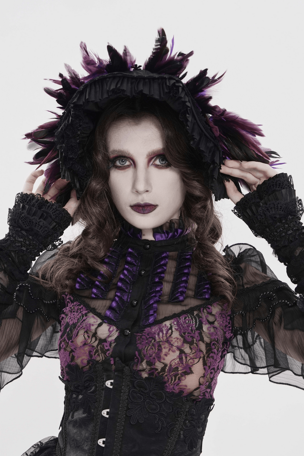Gothic Feather Halo Bonnet Headdress for Women