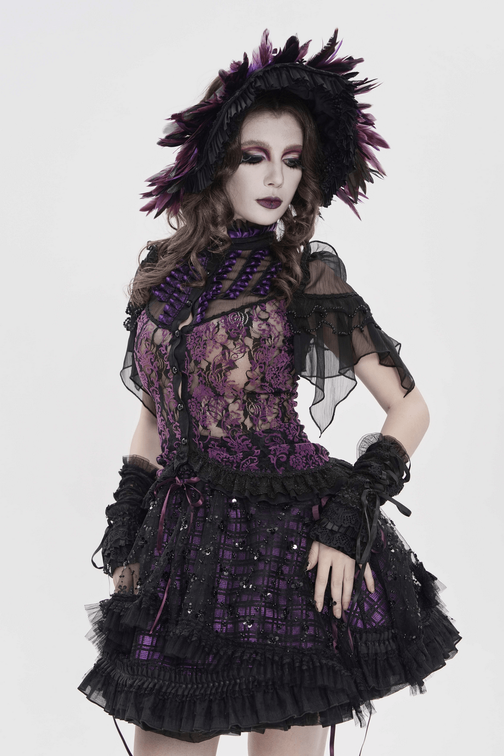Gothic Feather Halo Bonnet Headdress for Women