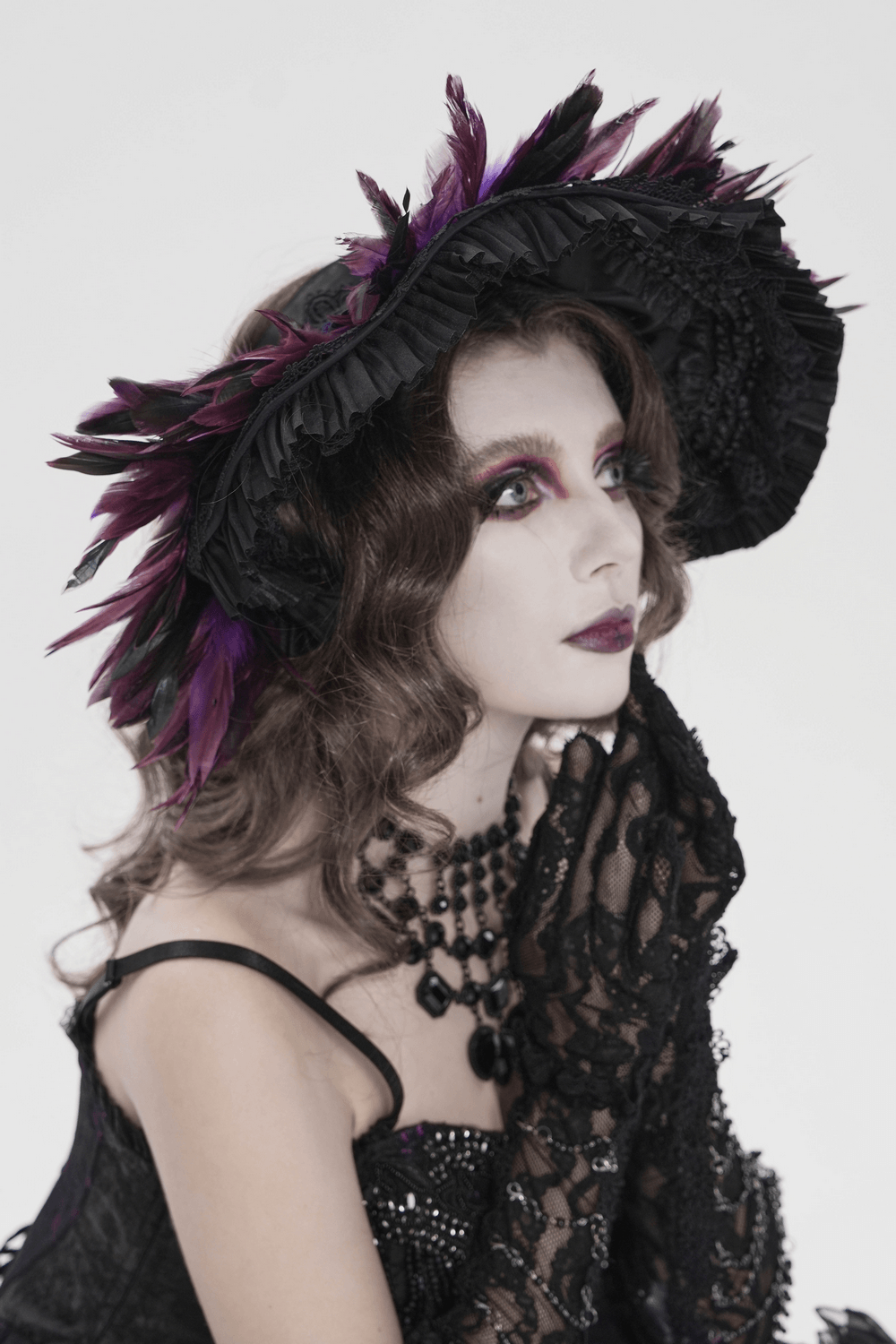Gothic Feather Halo Bonnet Headdress for Women