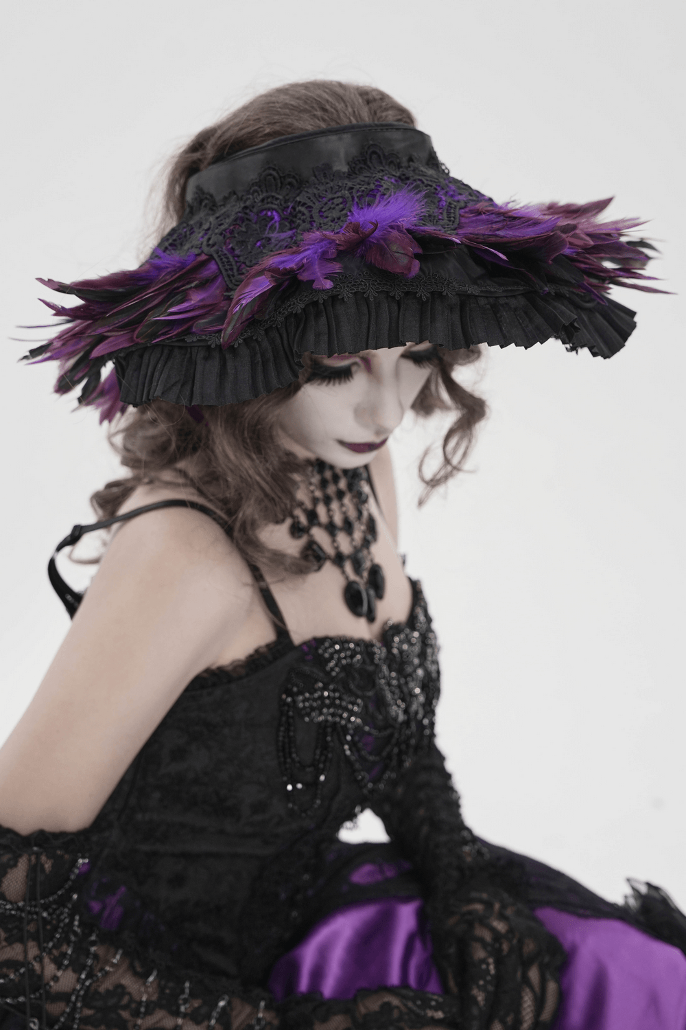 Gothic Feather Halo Bonnet Headdress for Women