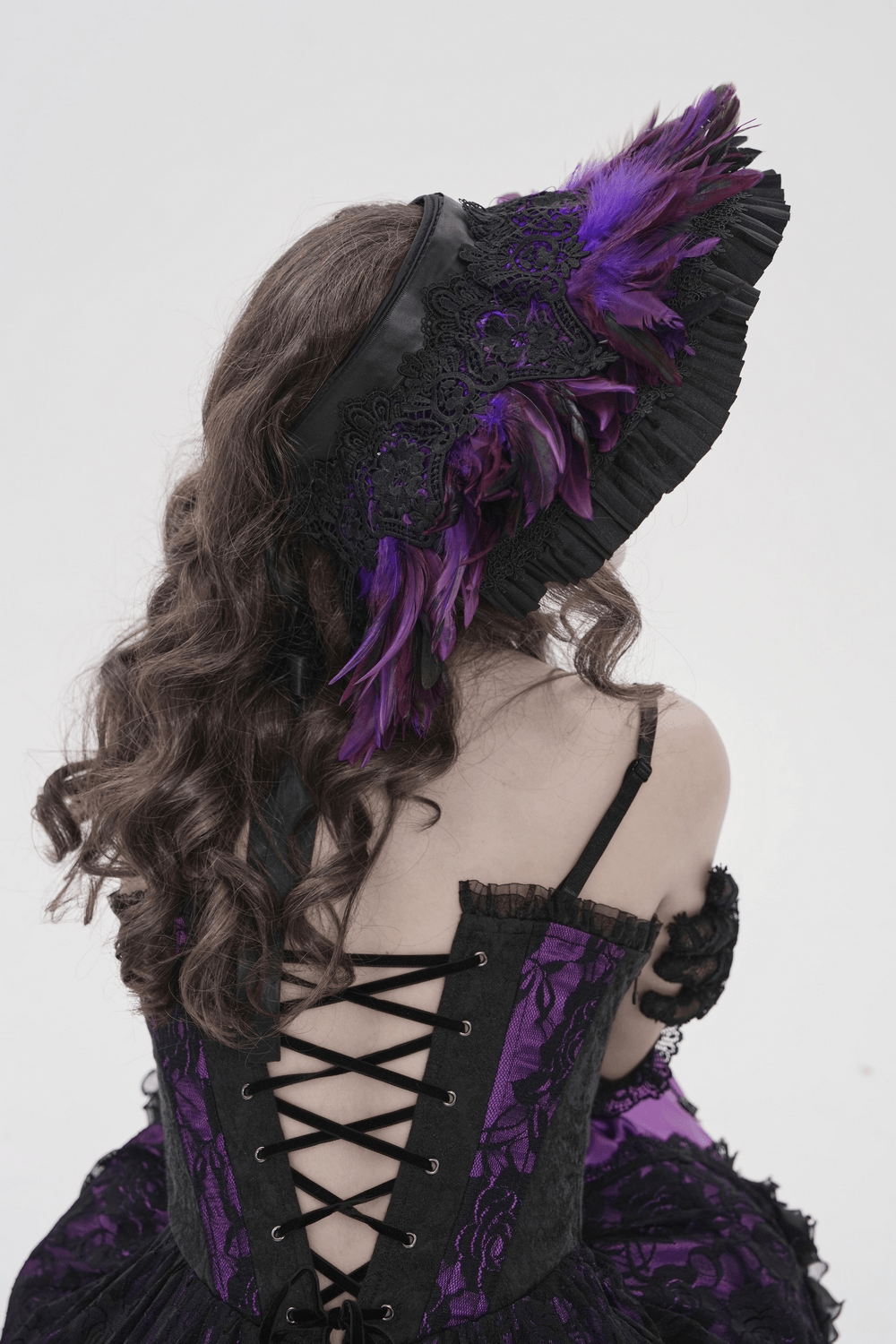 Gothic Feather Halo Bonnet Headdress for Women