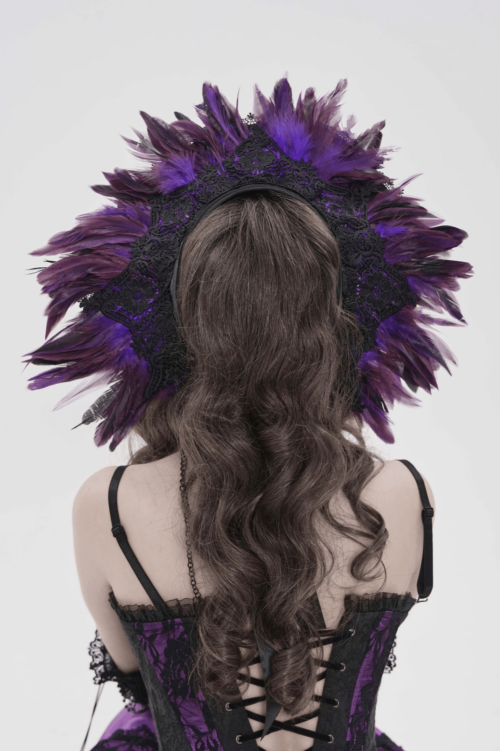 Gothic Feather Halo Bonnet Headdress for Women