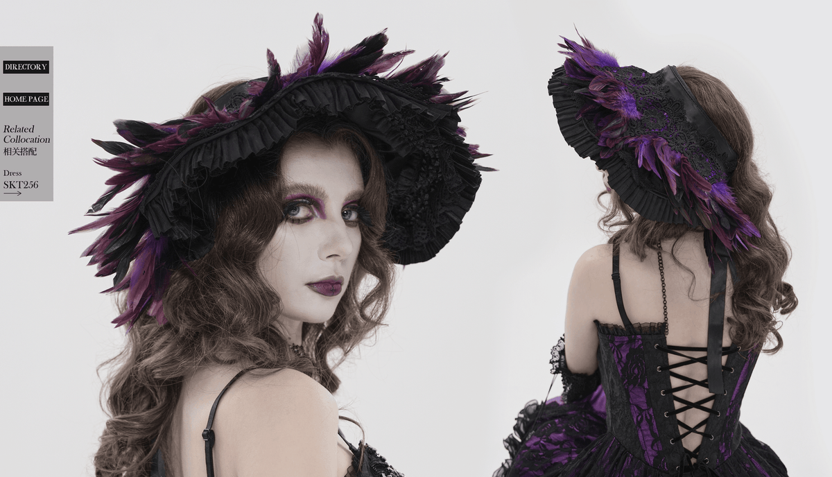 Gothic Feather Halo Bonnet Headdress for Women