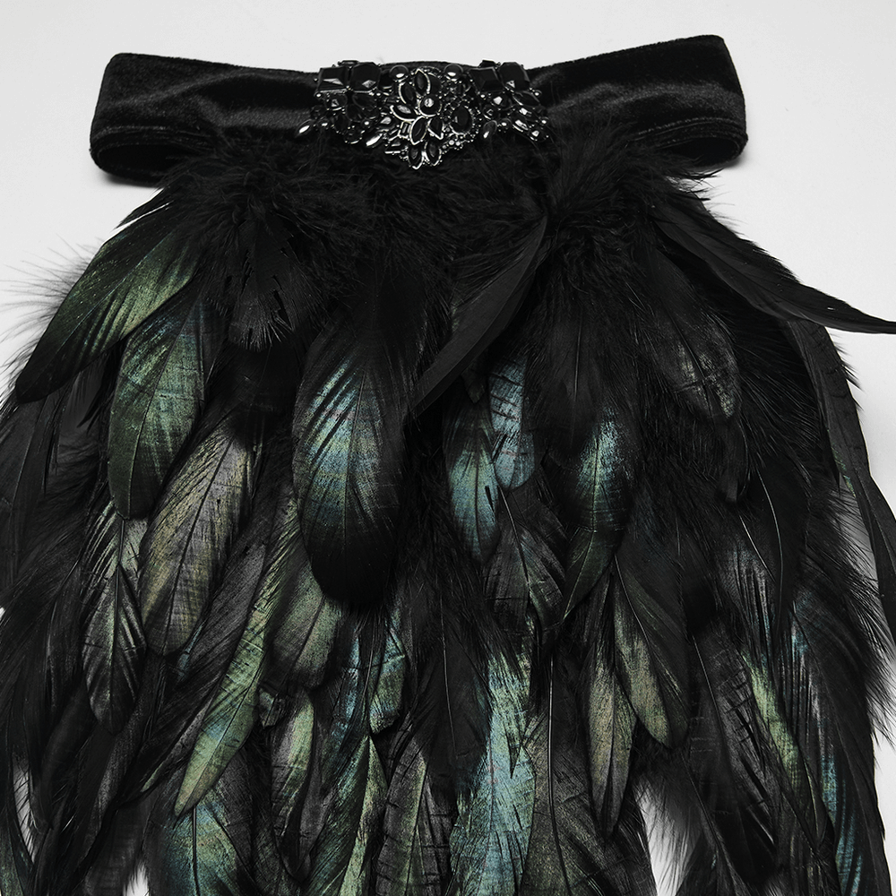 Gothic Feather Neck Collar with Velvet and Lace Detail