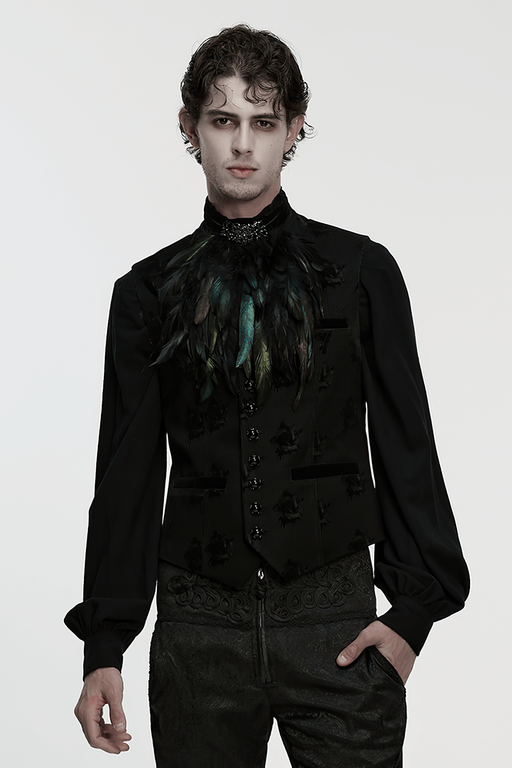 Gothic Feather Neck Collar with Velvet and Lace Detail