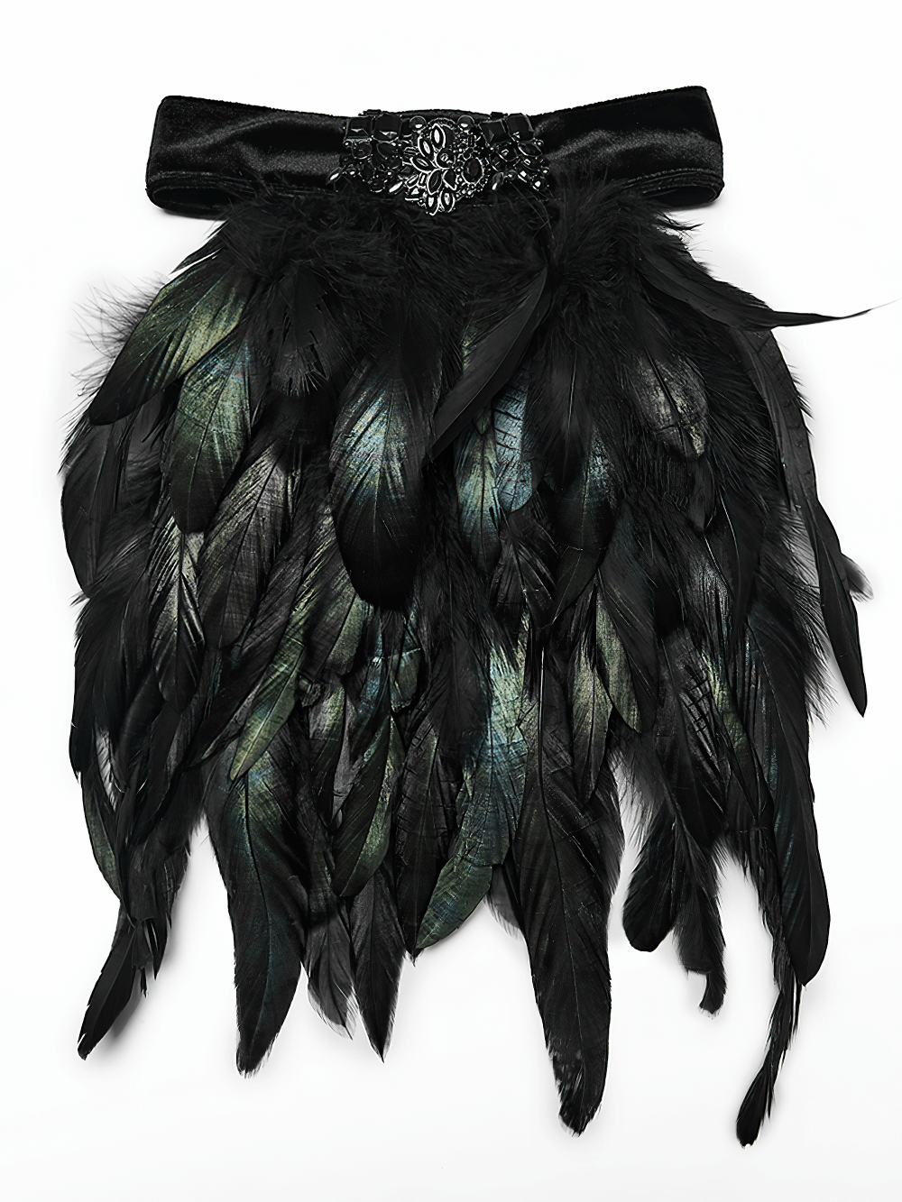 Gothic Feather Neck Collar with Velvet and Lace Detail