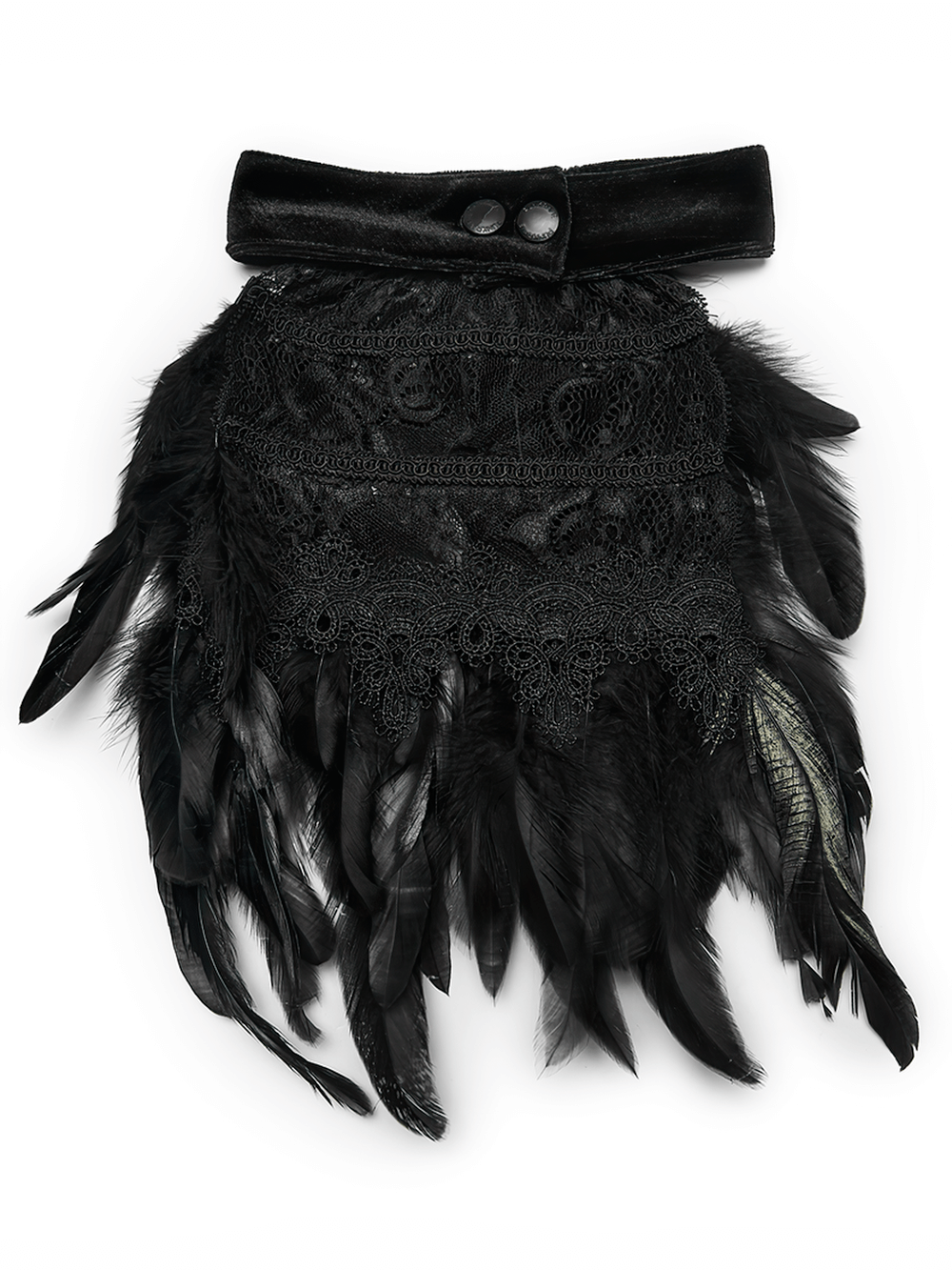 Gothic Feather Neck Collar with Velvet and Lace Detail