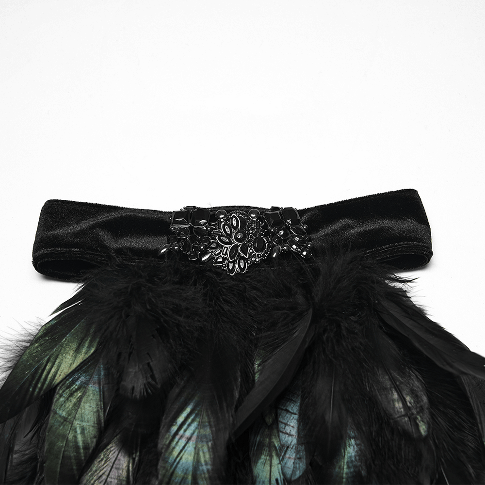 Gothic Feather Neck Collar with Velvet and Lace Detail