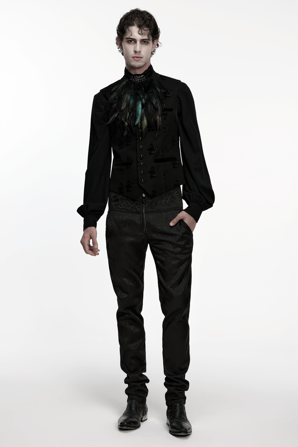 Gothic Feather Neck Collar with Velvet and Lace Detail