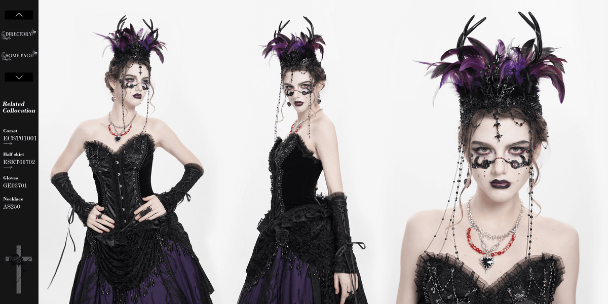 Gothic Feathered Headpiece with Chain and Cross Ornaments
