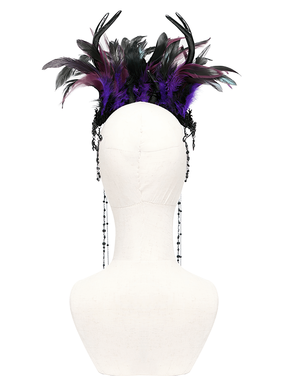 Gothic Feathered Headpiece with Chain and Cross Ornaments