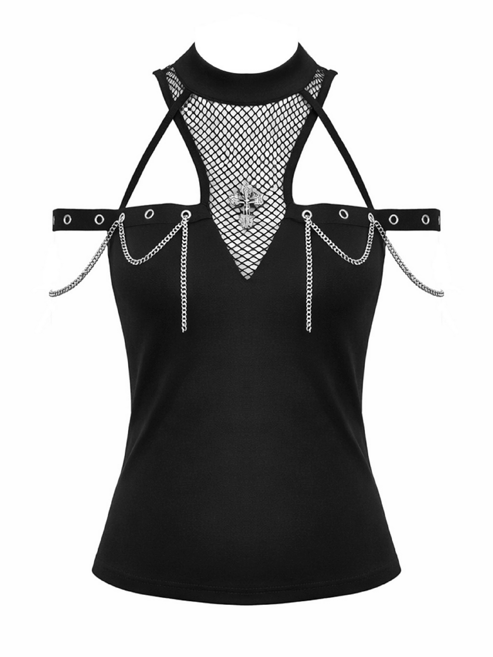 Gothic Fishnet Chain Halter Tank Top for Women