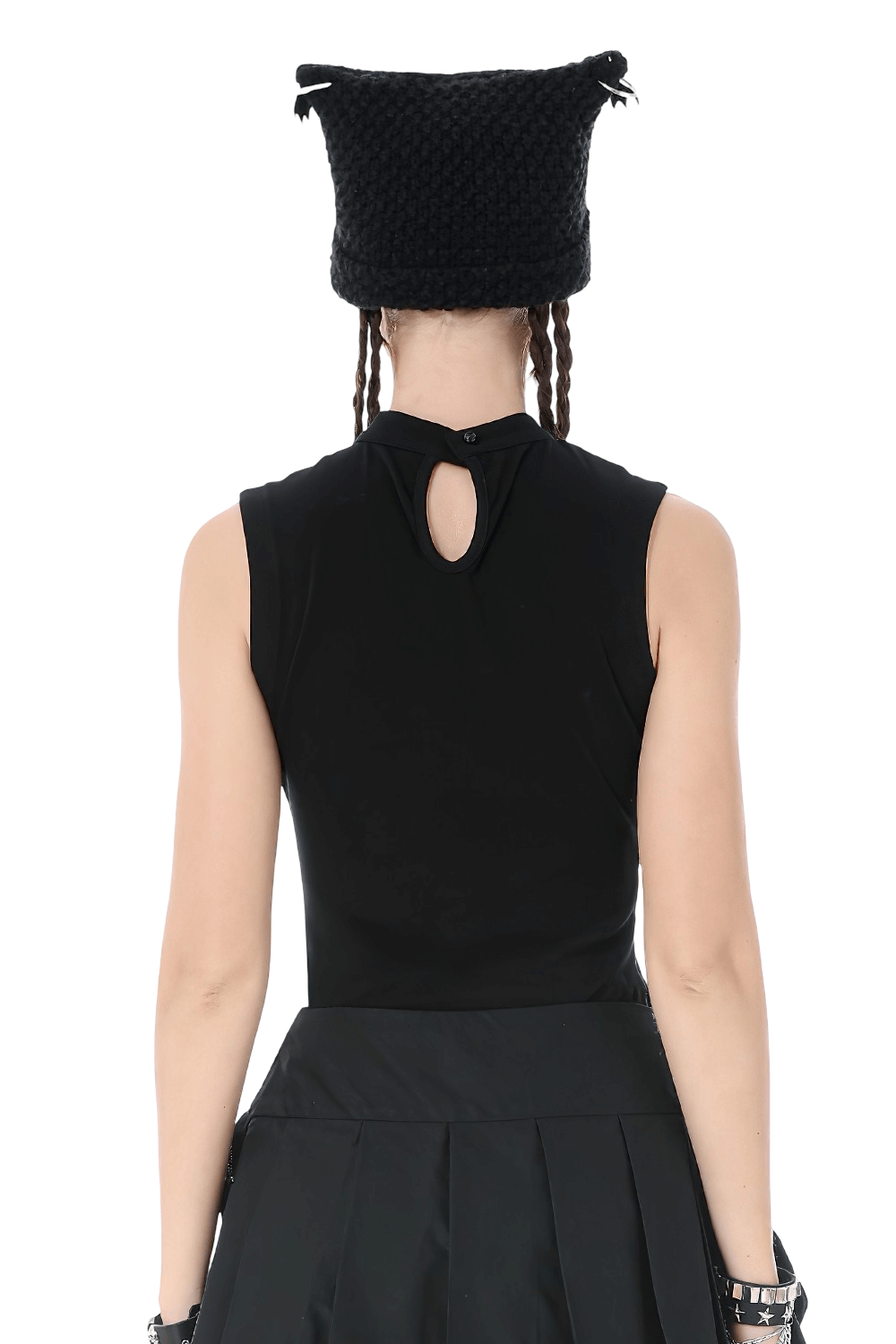 Gothic Fishnet Cutout Sleeveless Mock Neck Top
