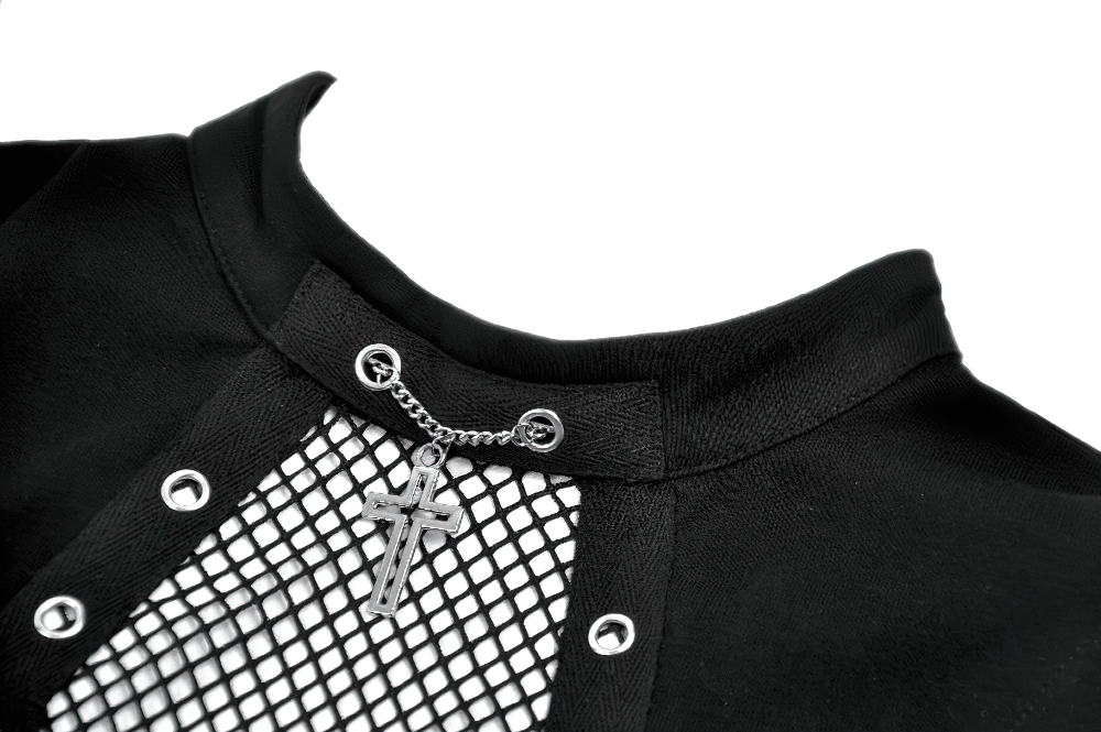 Gothic Fishnet Cutout Sleeveless Mock Neck Top