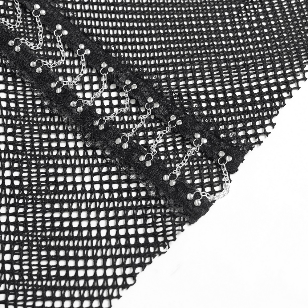 Gothic Fishnet Lace Up Flare Pants with Chains