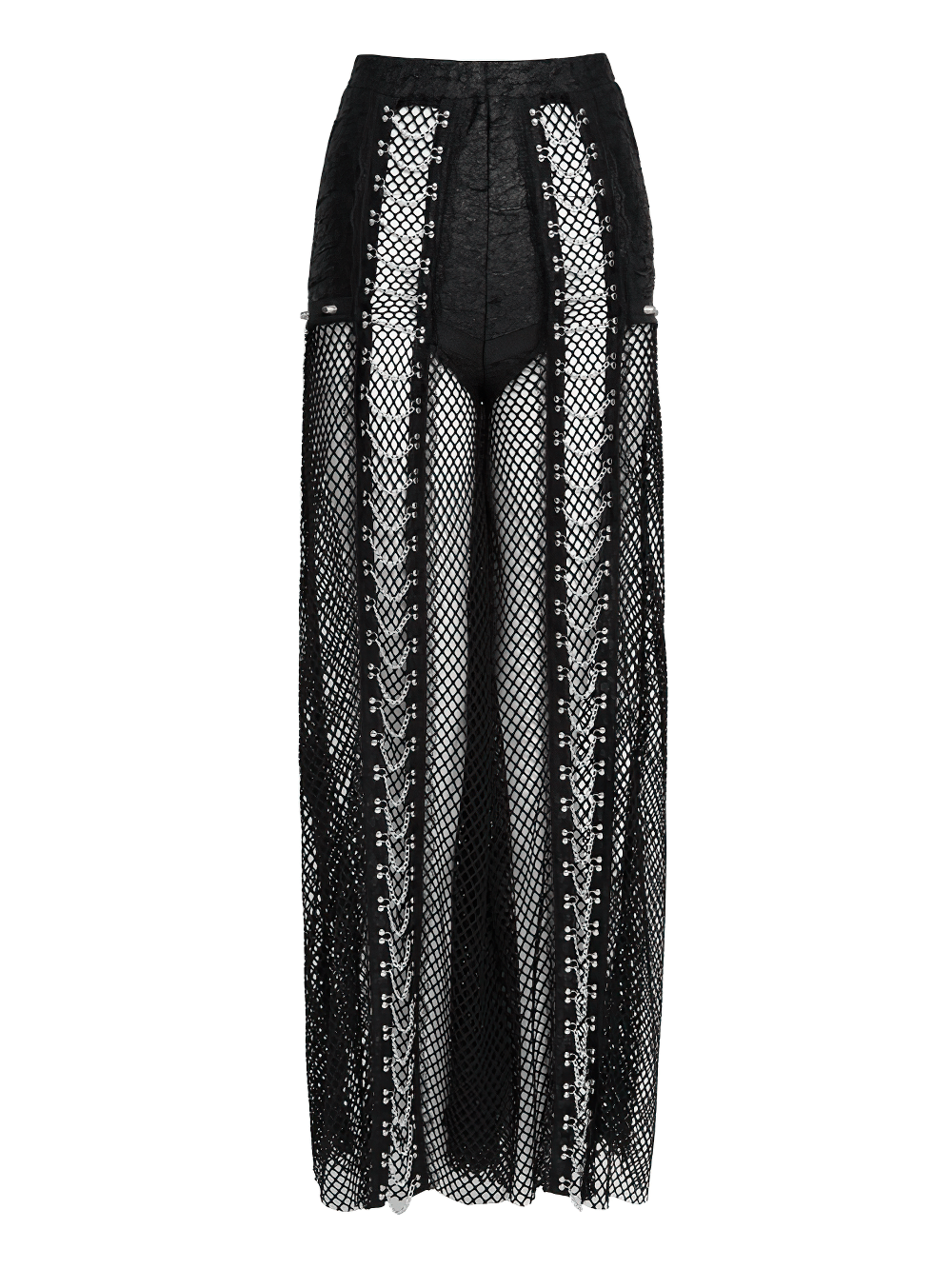 Gothic Fishnet Lace Up Flare Pants with Chains