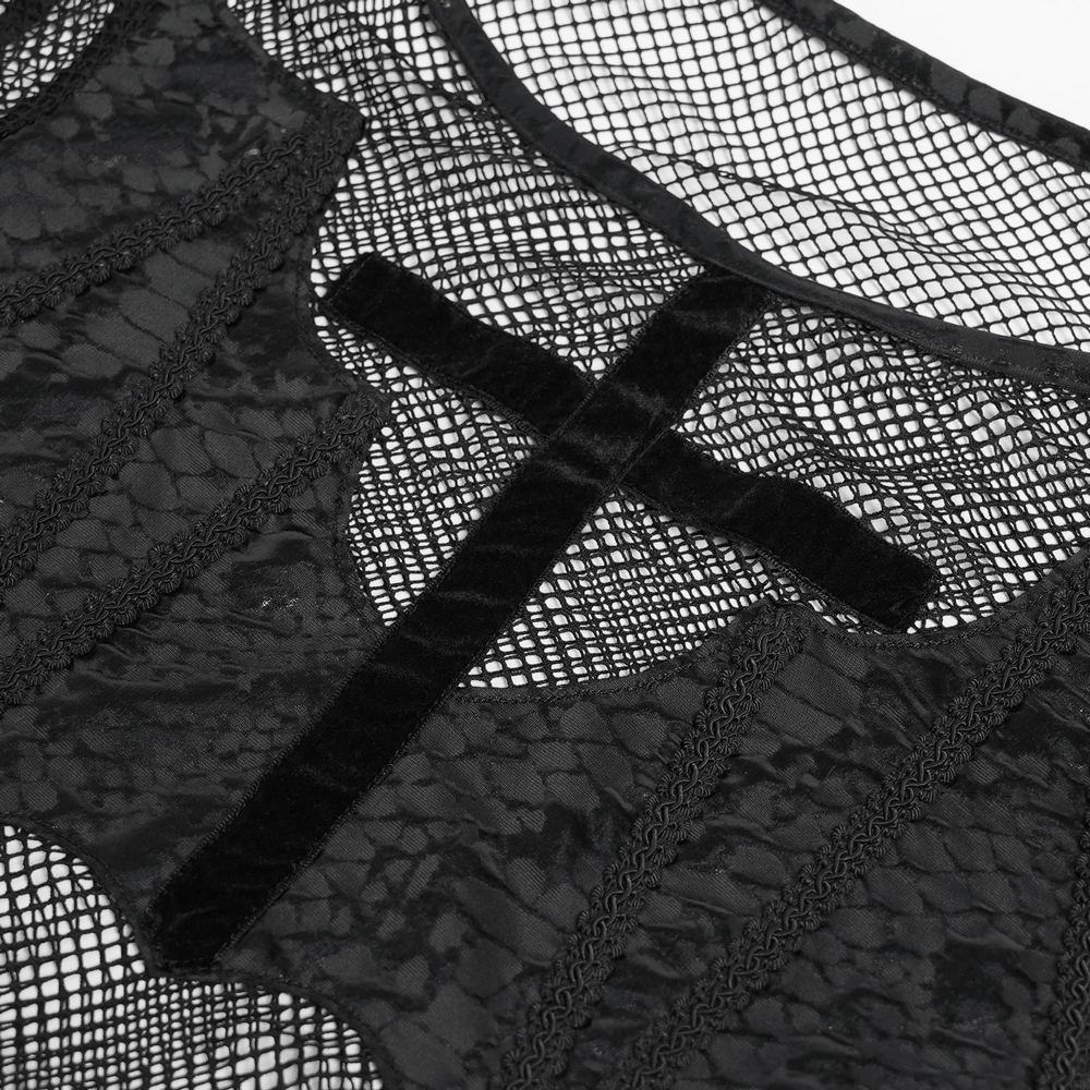 Gothic Fishnet Mesh Top with Bat Applique Sleeves for Women