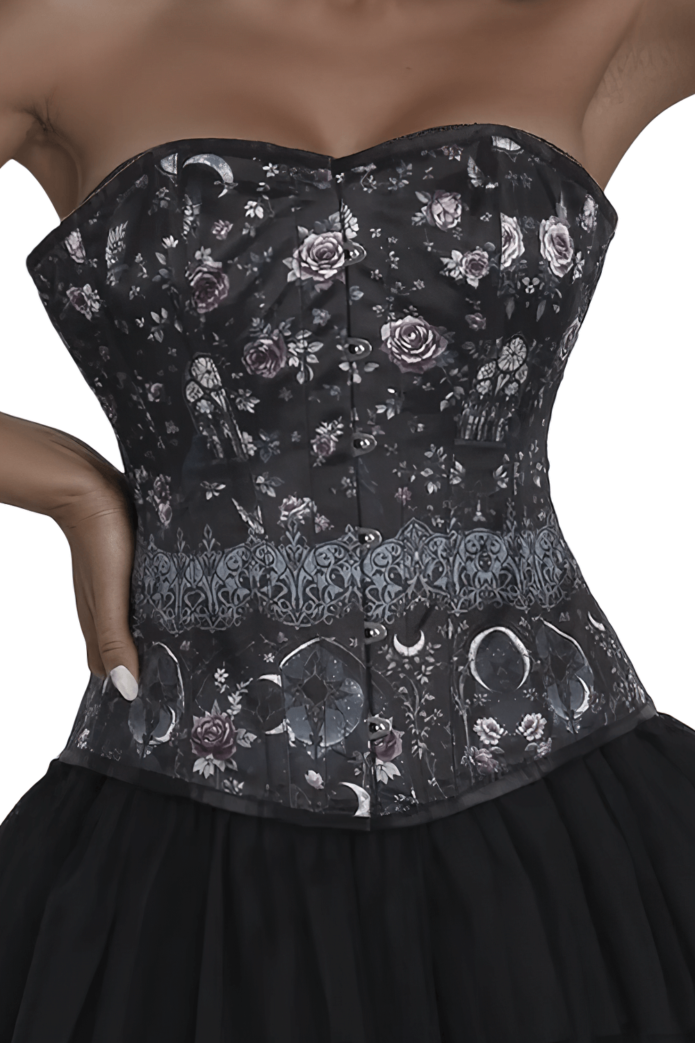 Gothic Floral Overbust Corset with Steel Boning