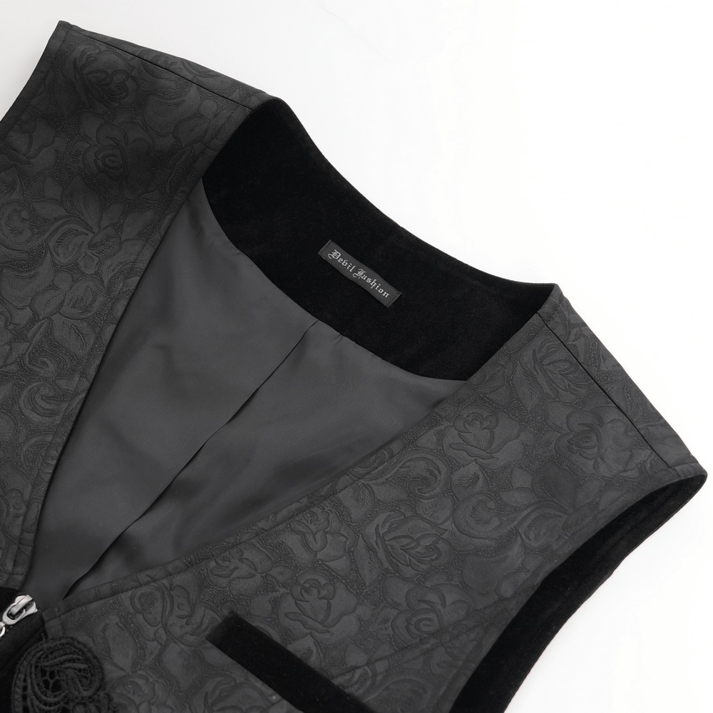 Gothic Floral Waistcoat with Velvet Straps and Cross Detail