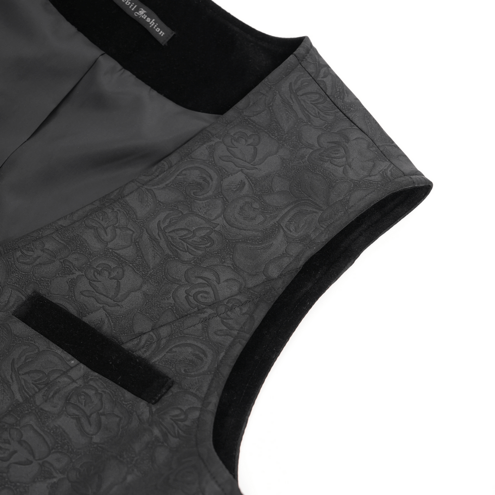 Gothic Floral Waistcoat with Velvet Straps and Cross Detail