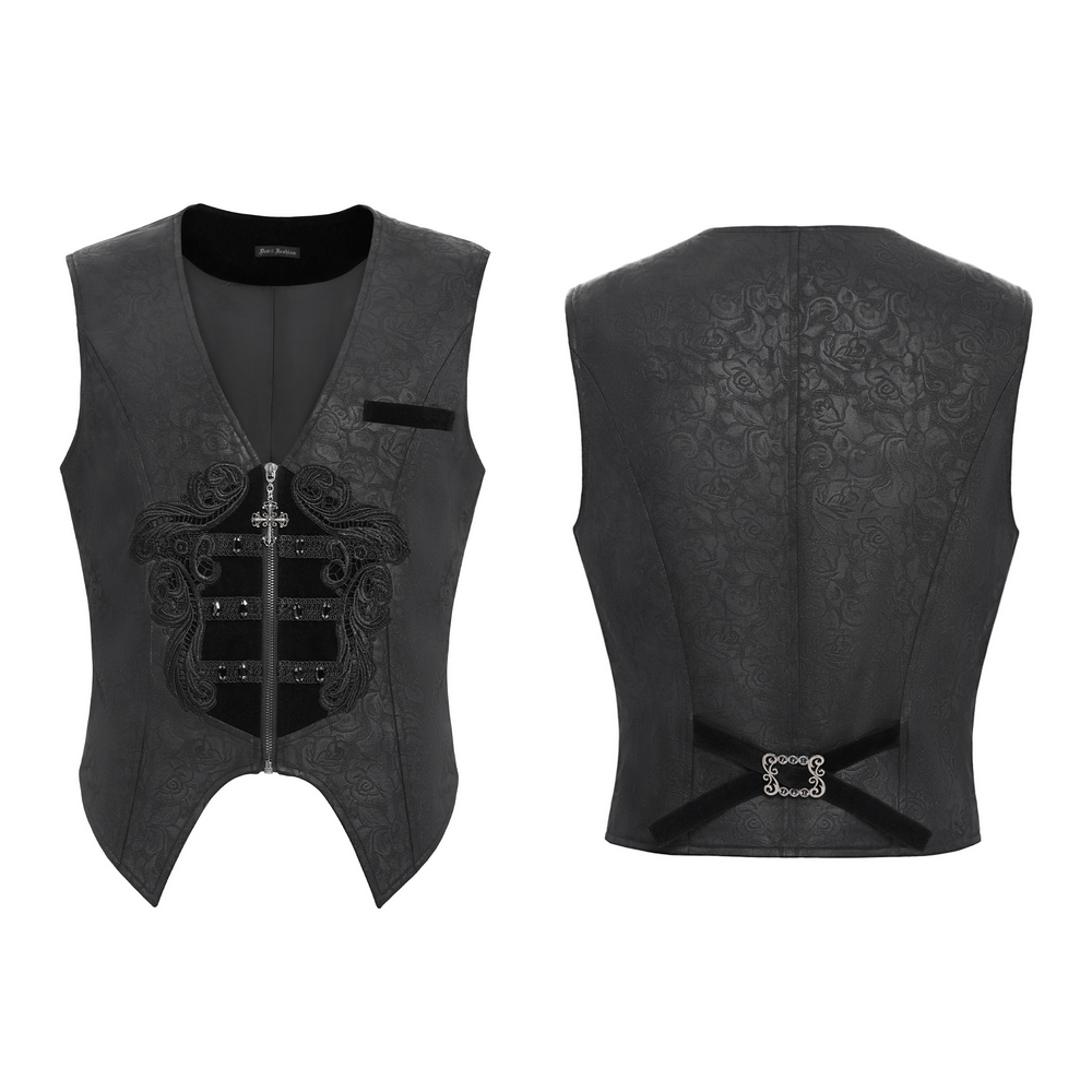 Gothic Floral Waistcoat with Velvet Straps and Cross Detail