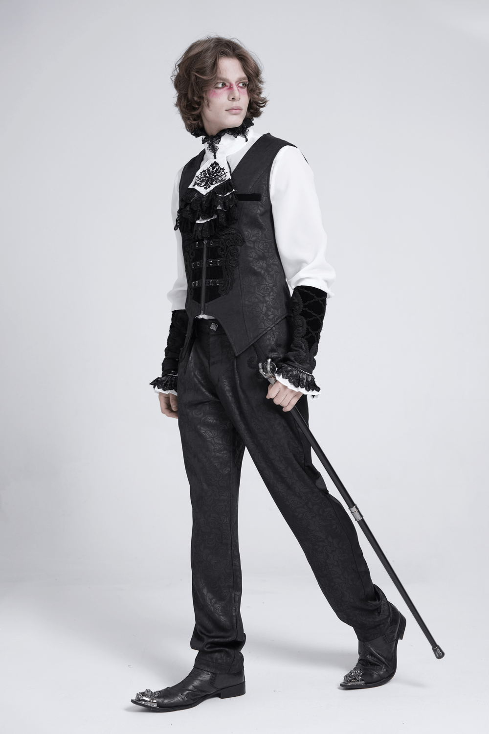 Gothic Floral Waistcoat with Velvet Straps and Cross Detail