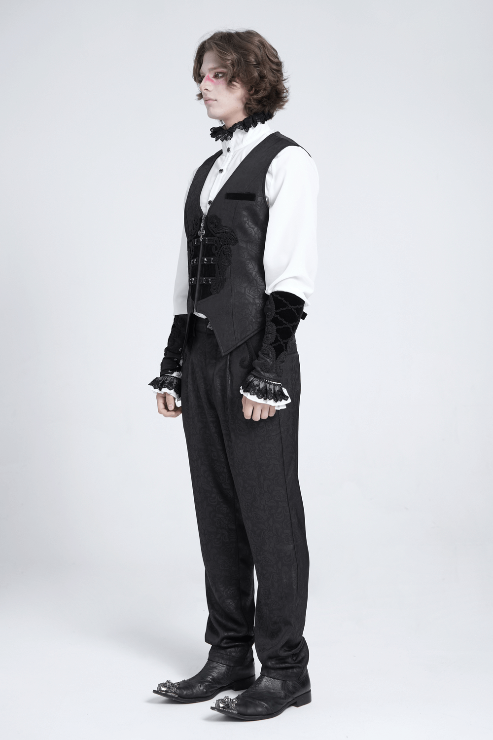Gothic Floral Waistcoat with Velvet Straps and Cross Detail