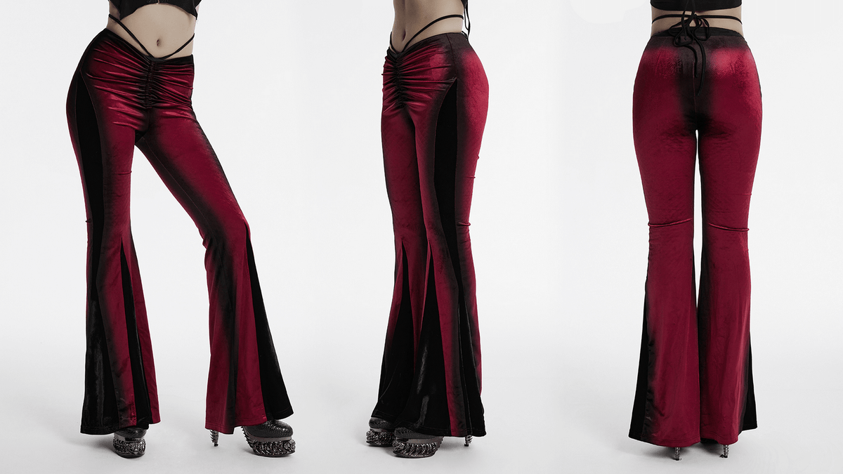 Gothic Gradient Velvet Flared Pants with Pleat Detail