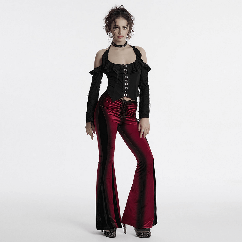 Gothic Gradient Velvet Flared Pants with Pleat Detail