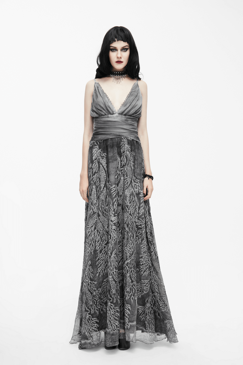 Gothic Gray Sexy Deep V Backless Dress for Women / Ladies Long Dress / Punk Fashion