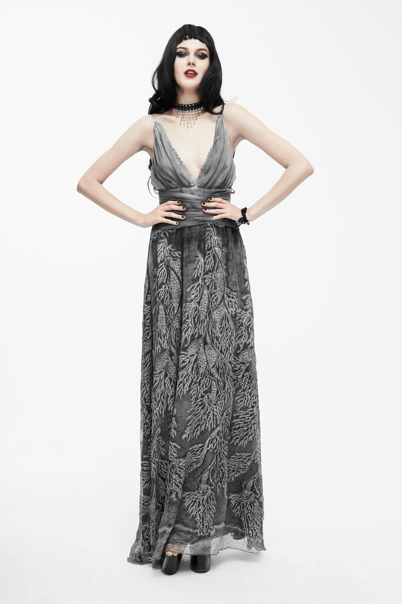 Gothic Gray Sexy Deep V Backless Dress for Women / Ladies Long Dress / Punk Fashion