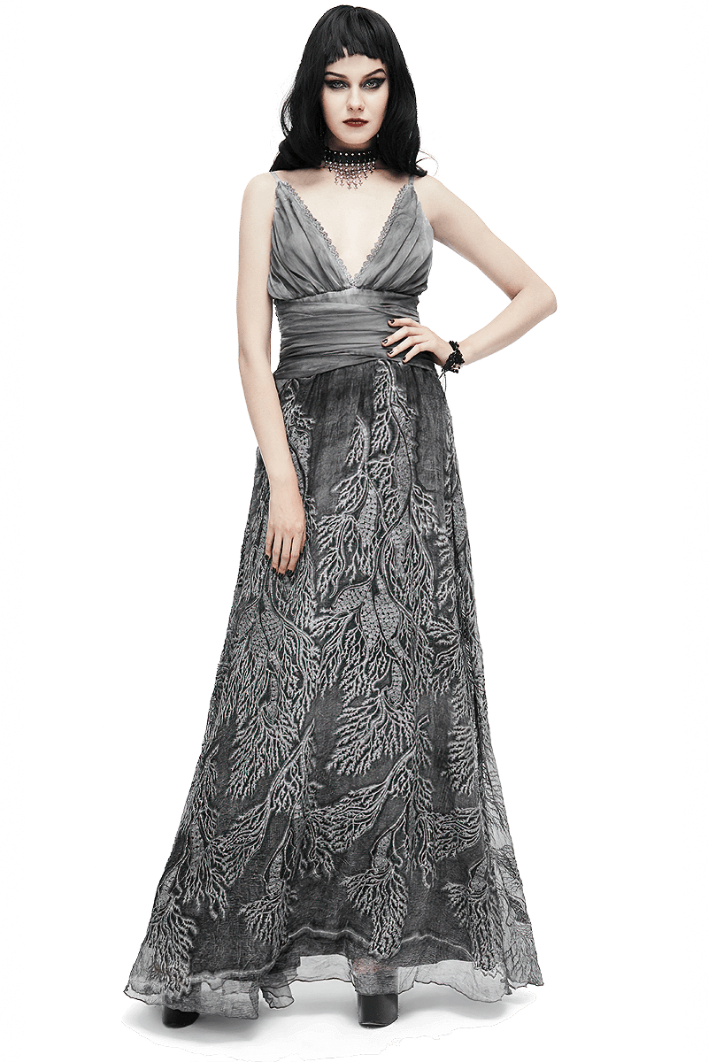 Gothic Gray Sexy Deep V Backless Dress for Women / Ladies Long Dress / Punk Fashion