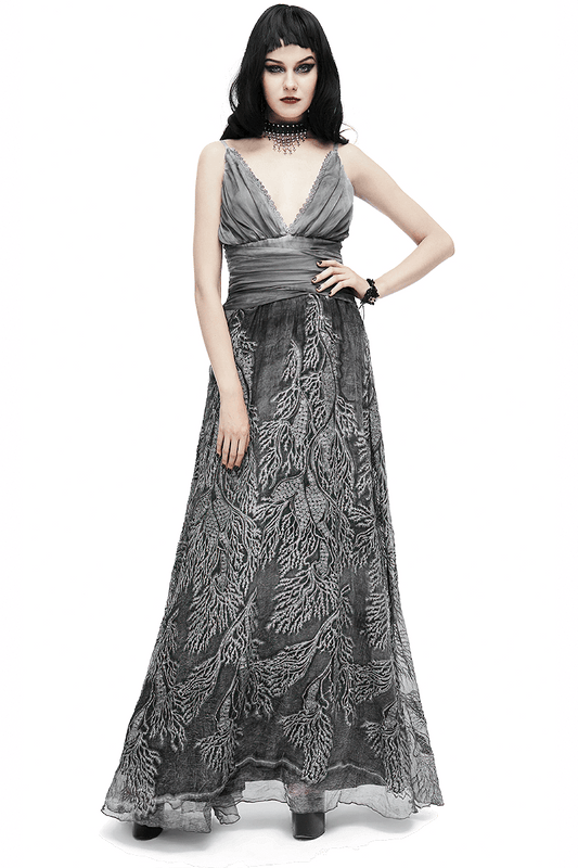Gothic Gray Sexy Deep V Backless Dress for Women / Ladies Long Dress / Punk Fashion