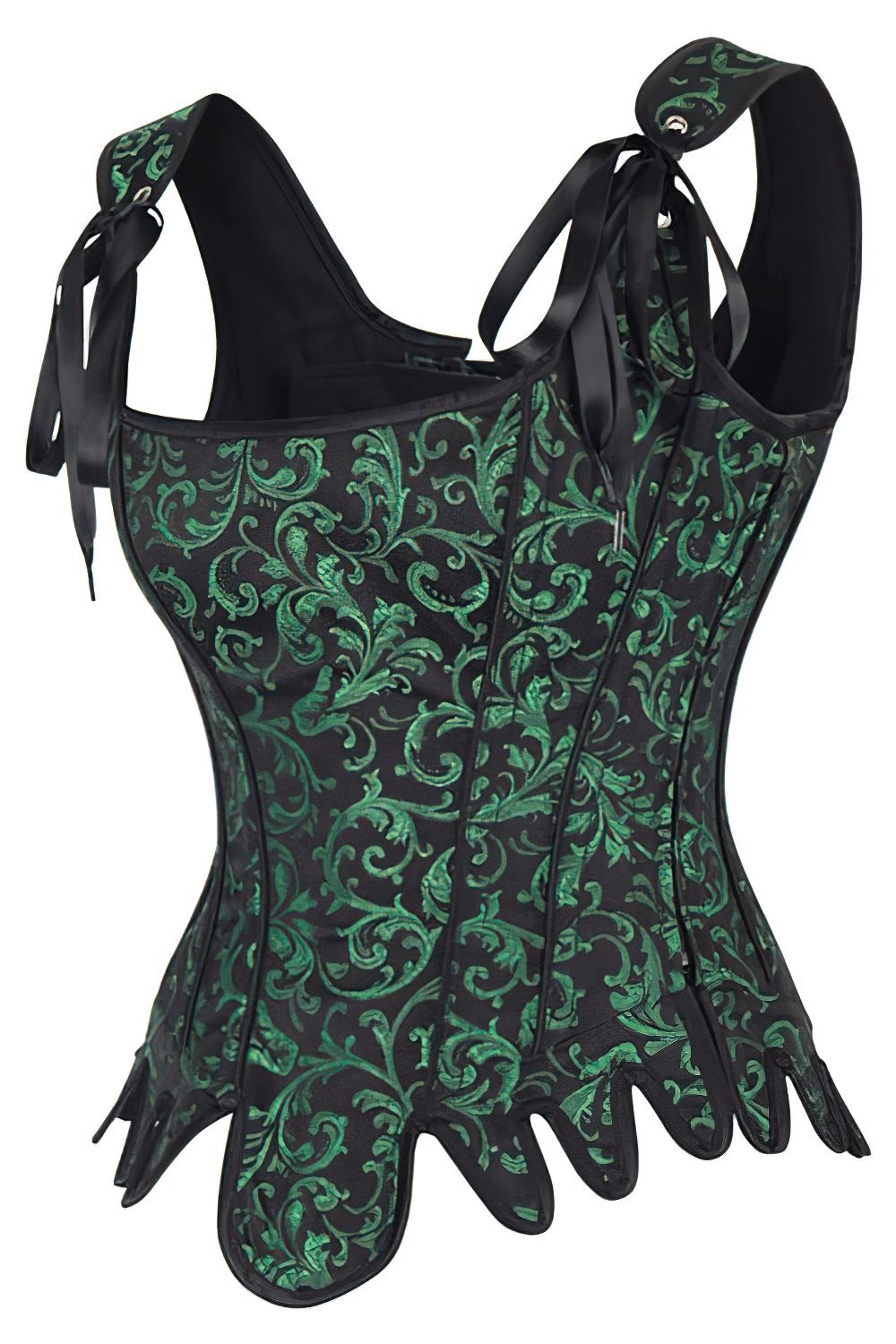 Gothic Green Brocade Overbust Corset with Lace-Up Back