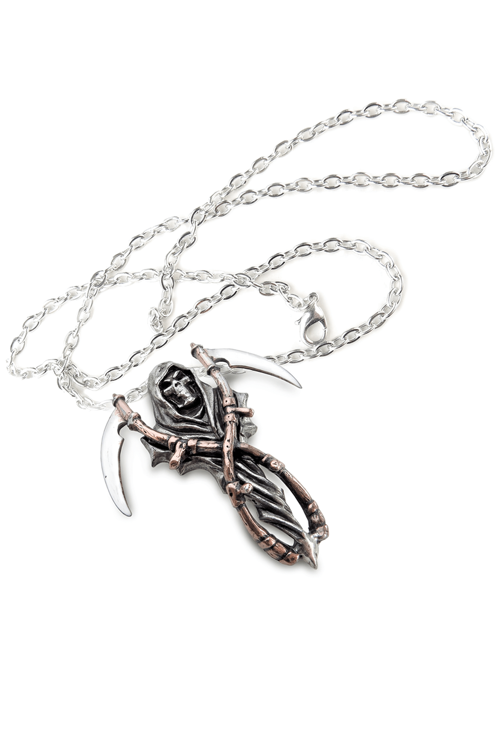 Gothic Grim Reaper Pendant with Dual Scythe Design