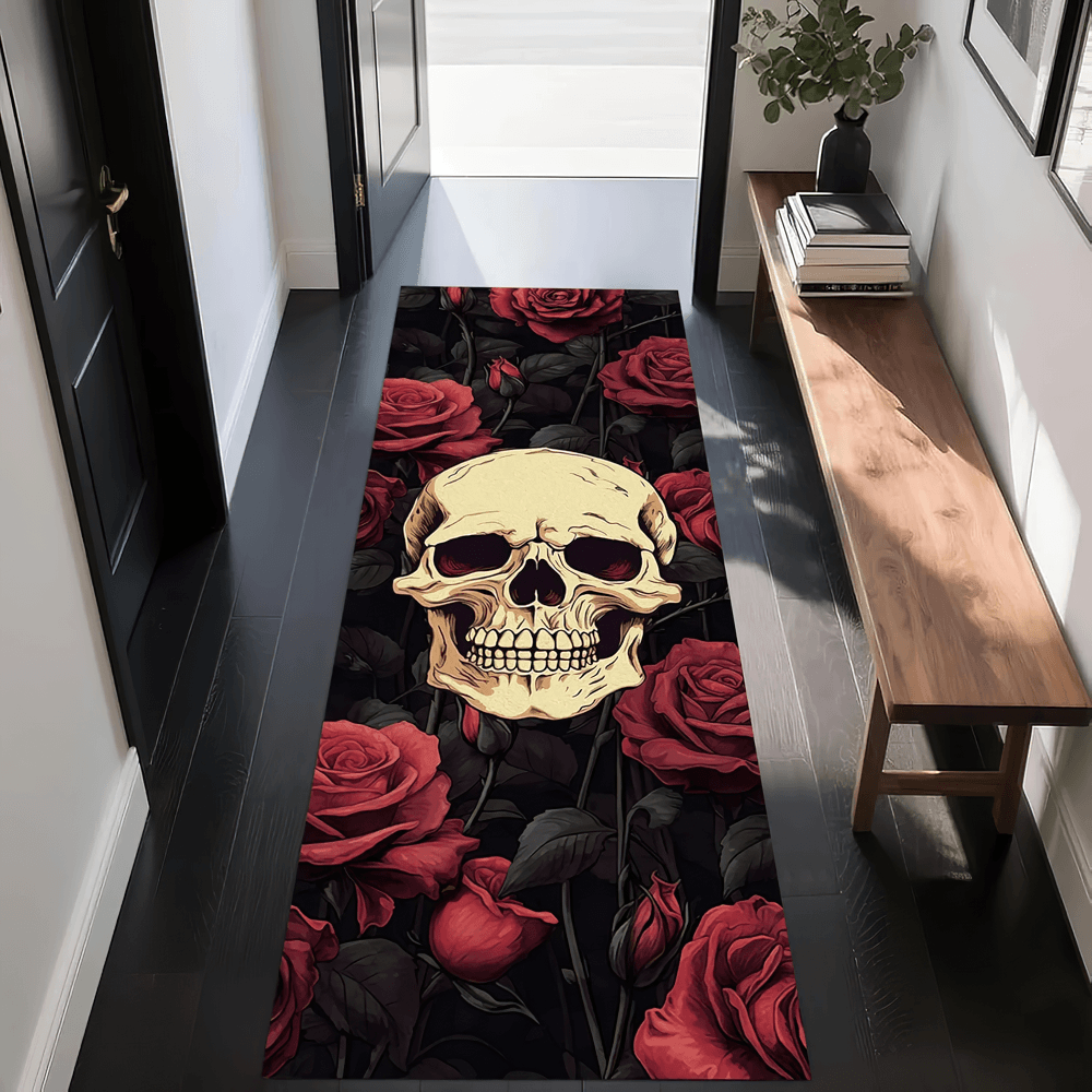 Gothic Hallway Runner Rug with Spooky Art Motifs