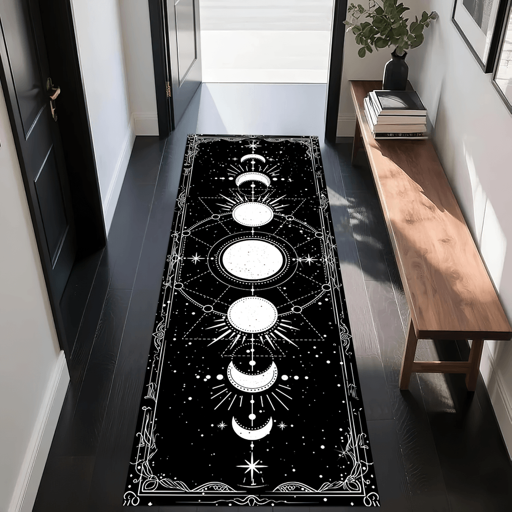 Gothic Hallway Runner Rug with Spooky Art Motifs