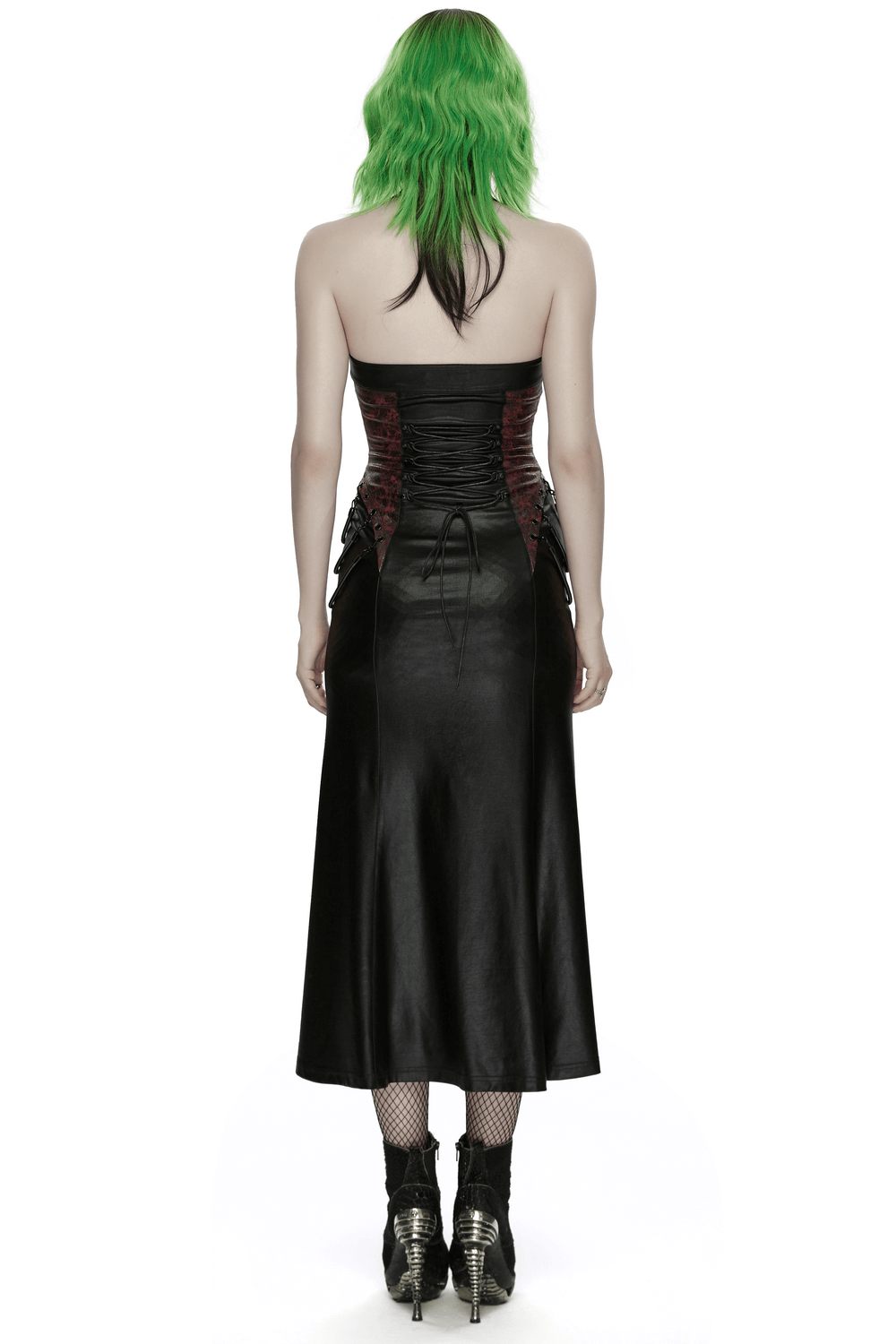 Gothic Halter Dress with Lace-Up Waist and Zipper Split