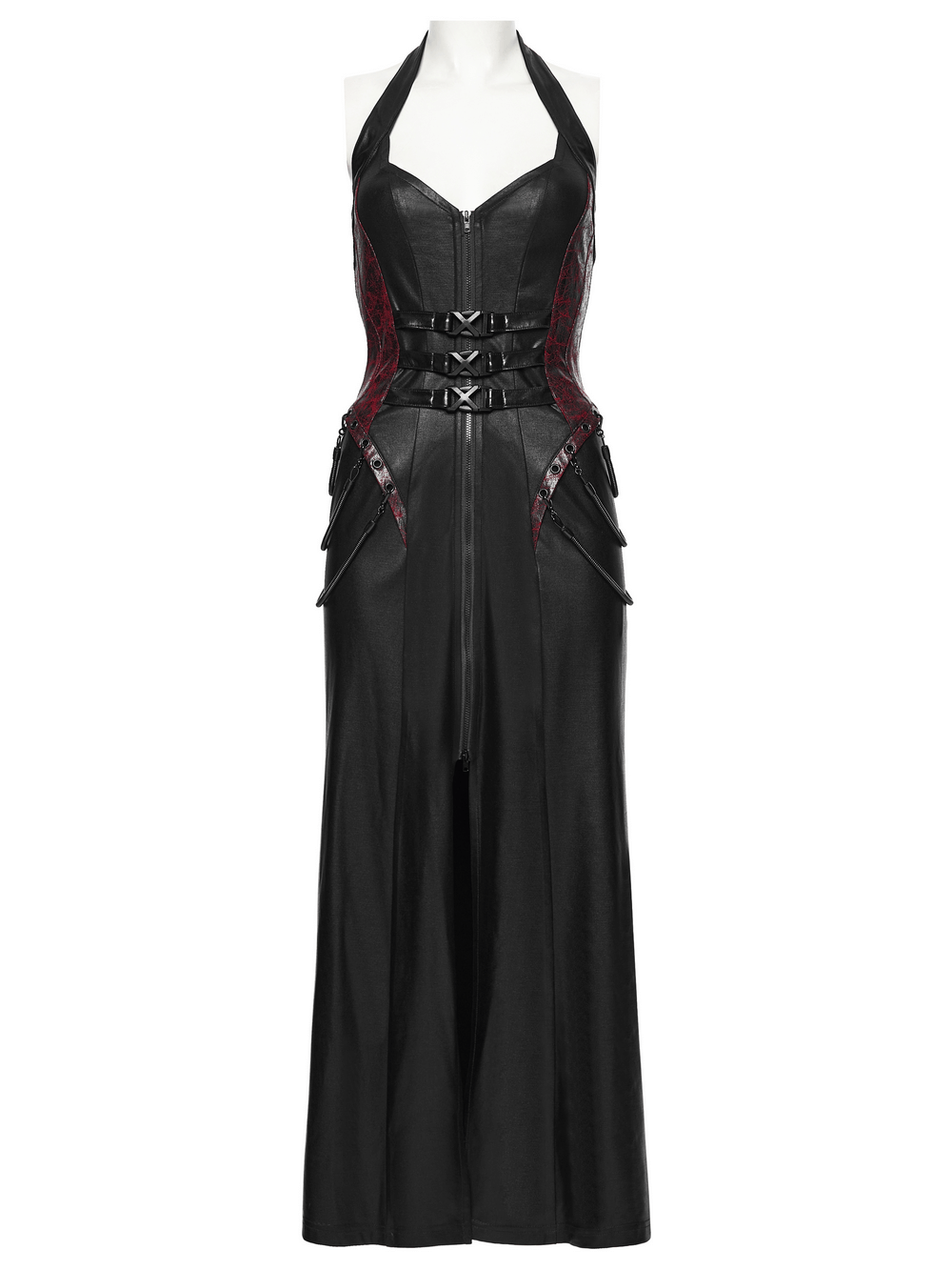 Gothic Halter Dress with Lace-Up Waist and Zipper Split