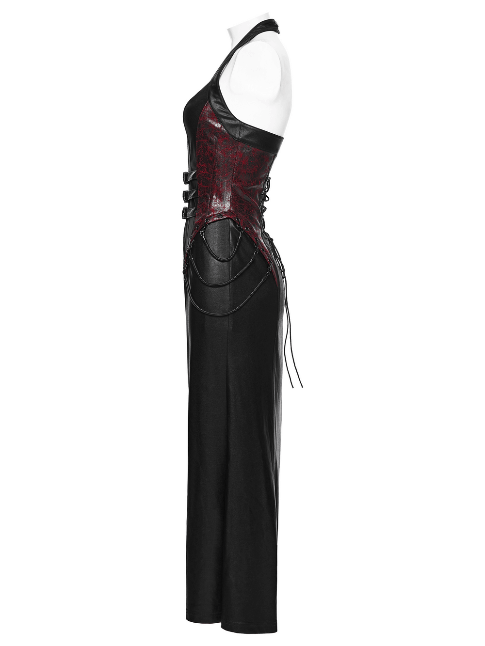Gothic Halter Dress with Lace-Up Waist and Zipper Split