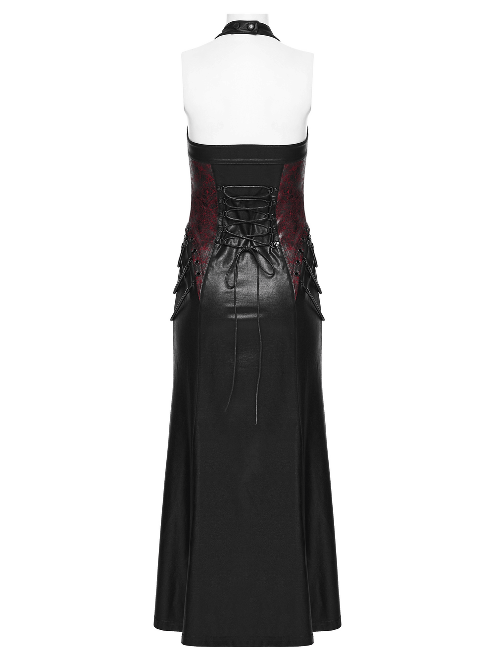 Gothic Halter Dress with Lace-Up Waist and Zipper Split