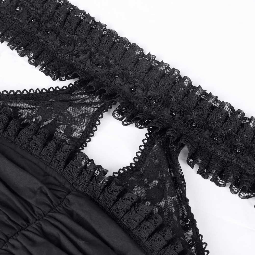 US SALE of Gothic Halter Lace Mini Dress with Cross and Tapes