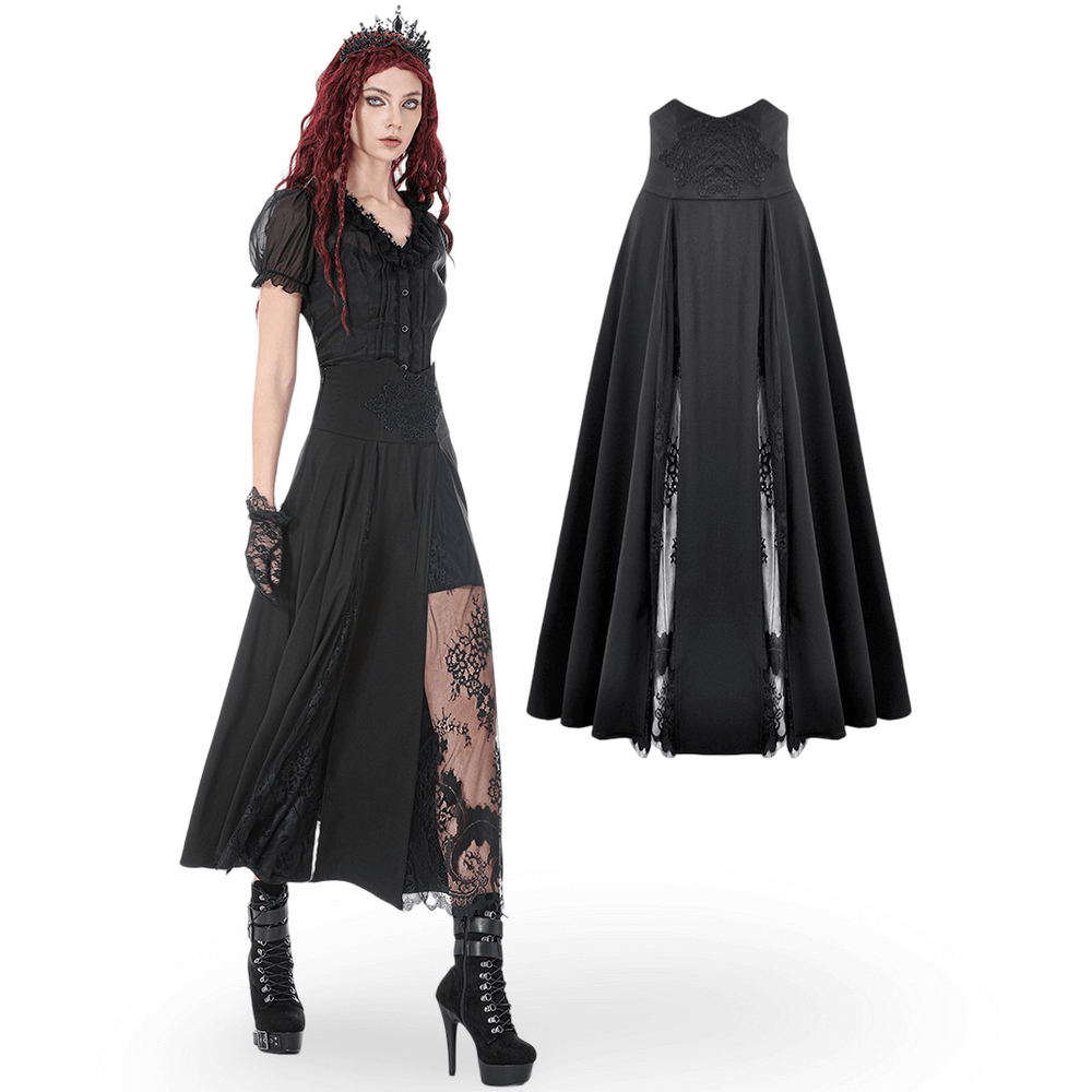 Gothic High Waist Maxi Skirt with Lace Panels