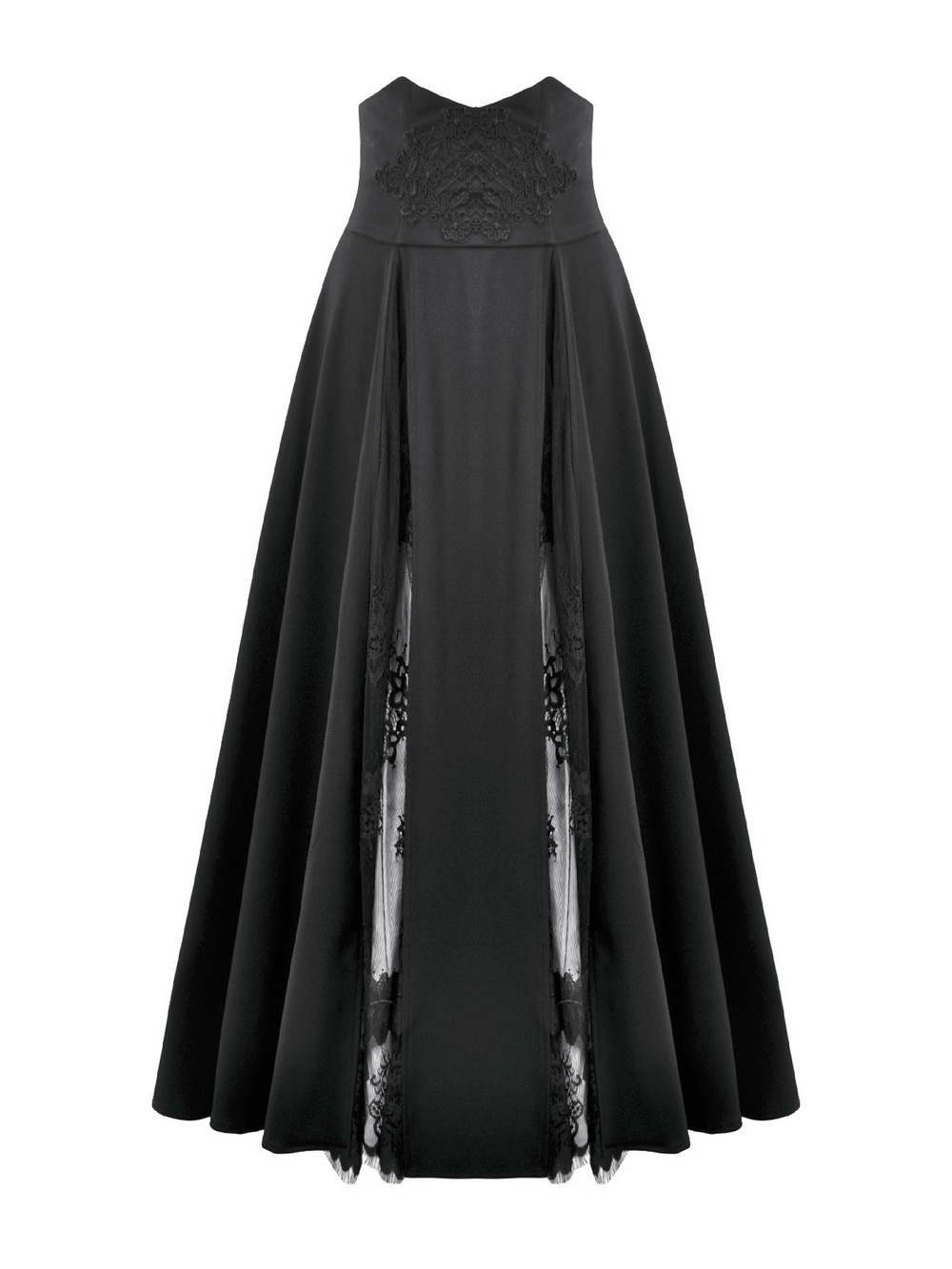 Gothic High Waist Maxi Skirt with Lace Panels