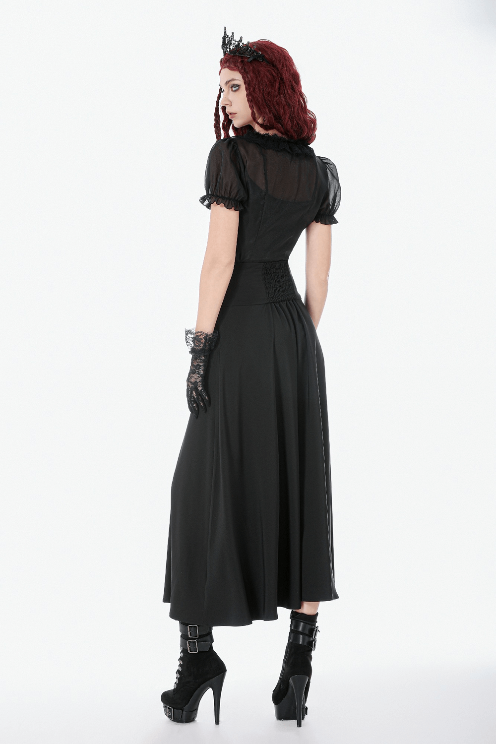 Gothic High Waist Maxi Skirt with Lace Panels