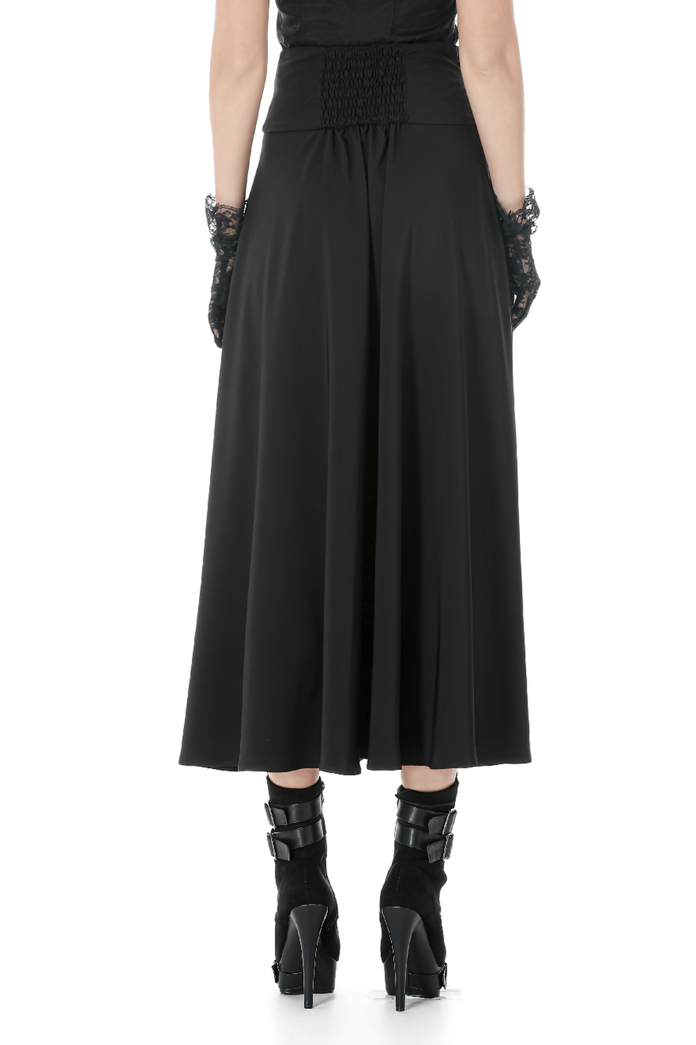Gothic High Waist Maxi Skirt with Lace Panels